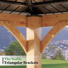 Load image into Gallery viewer, 12 x 14 FT Double-Tier Hardtop Spruce Wood Gazebo with Privacy Wall