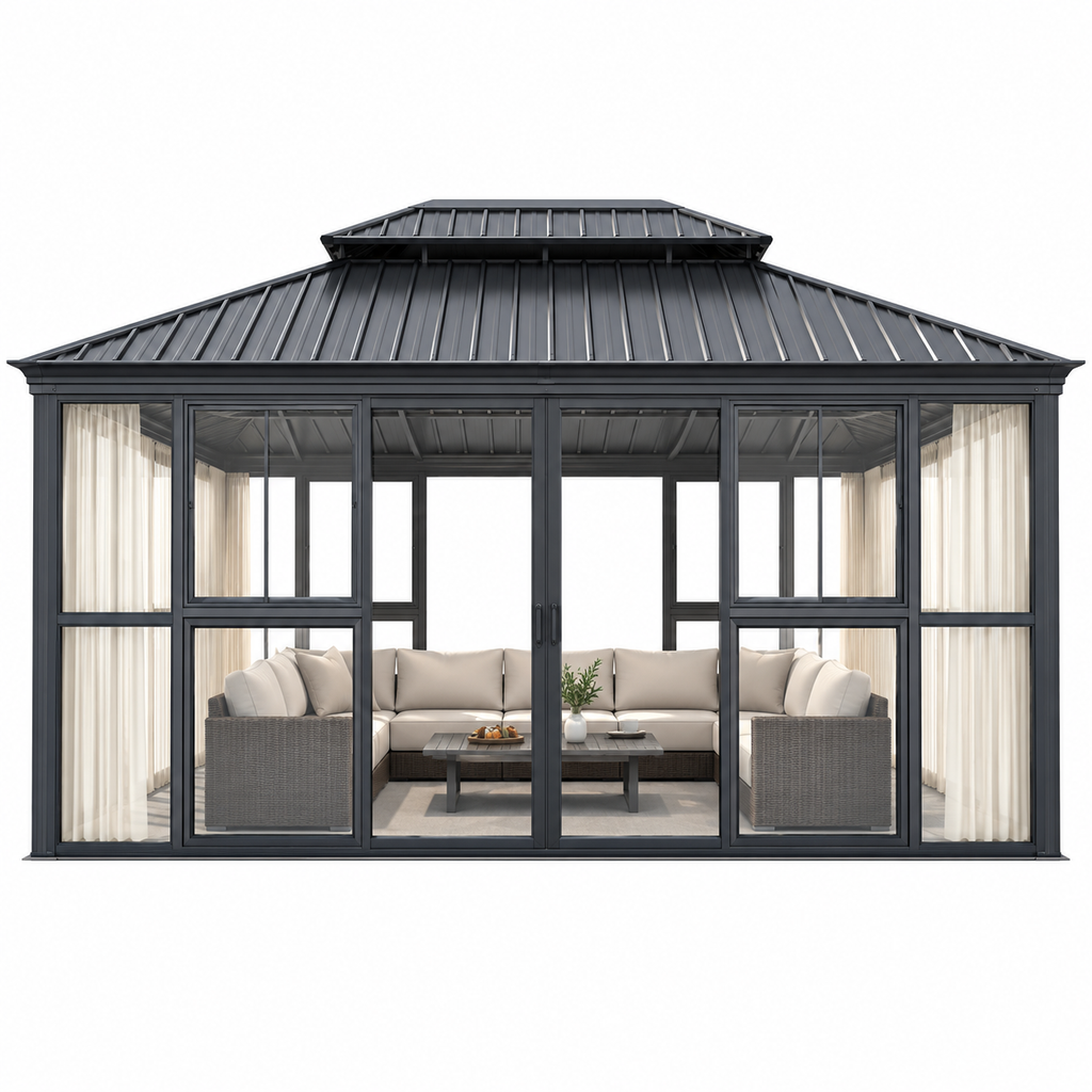 12 x 16 FT Vue Luxury Panoramic Solarium with Sliding Doors