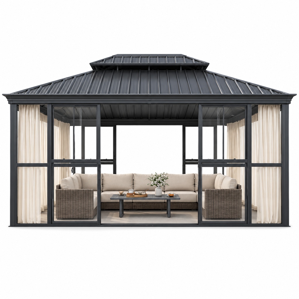 12 x 16 FT Vue Luxury Panoramic Solarium with Sliding Doors