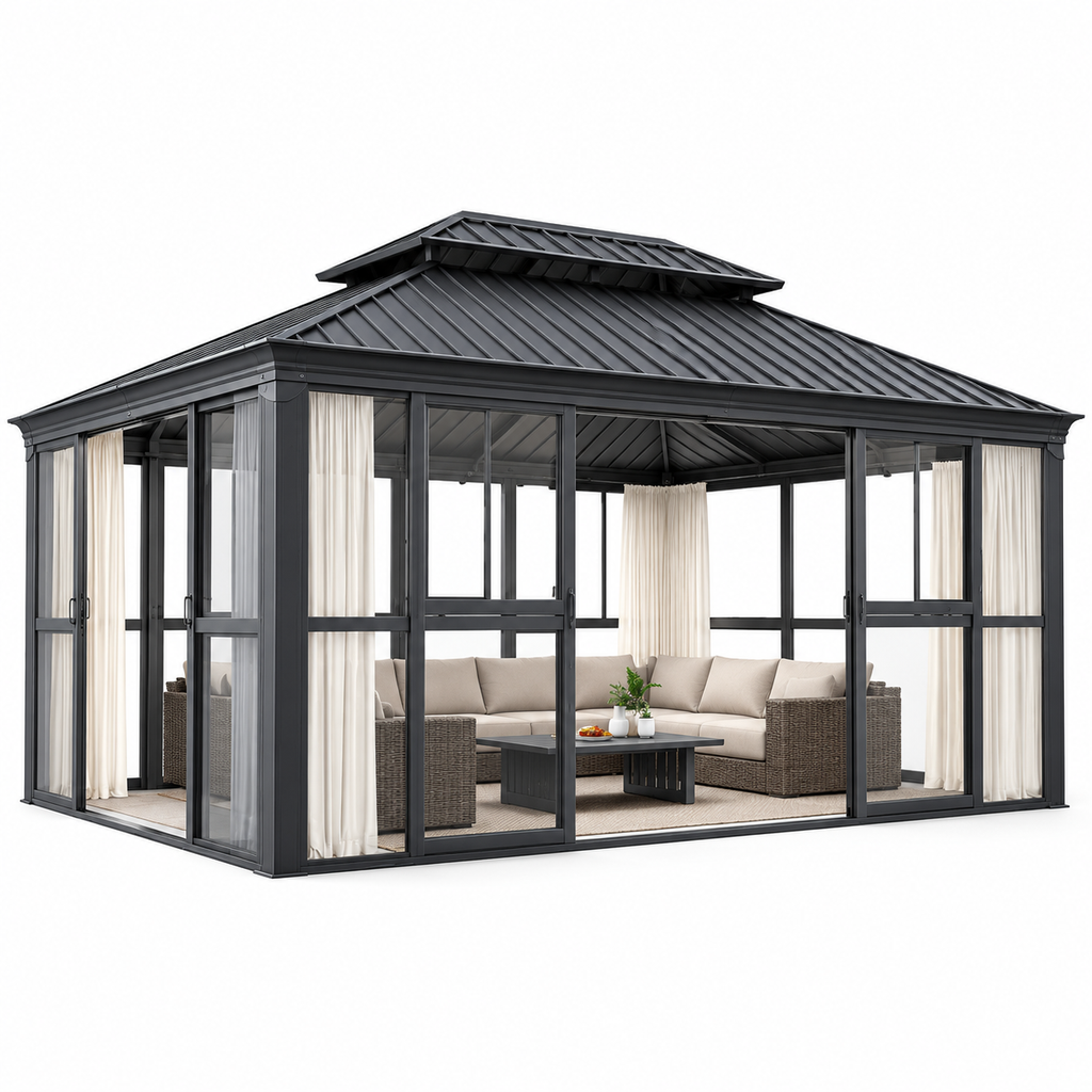12 x 16 FT Vue Luxury Panoramic Solarium with Sliding Doors