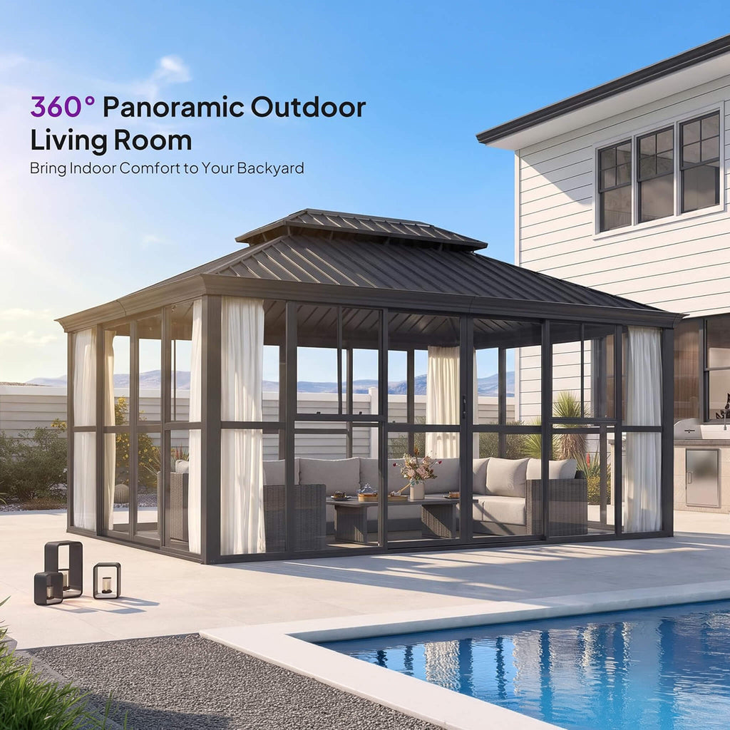 12 x 16 FT Vue Luxury Panoramic Solarium with Sliding Doors