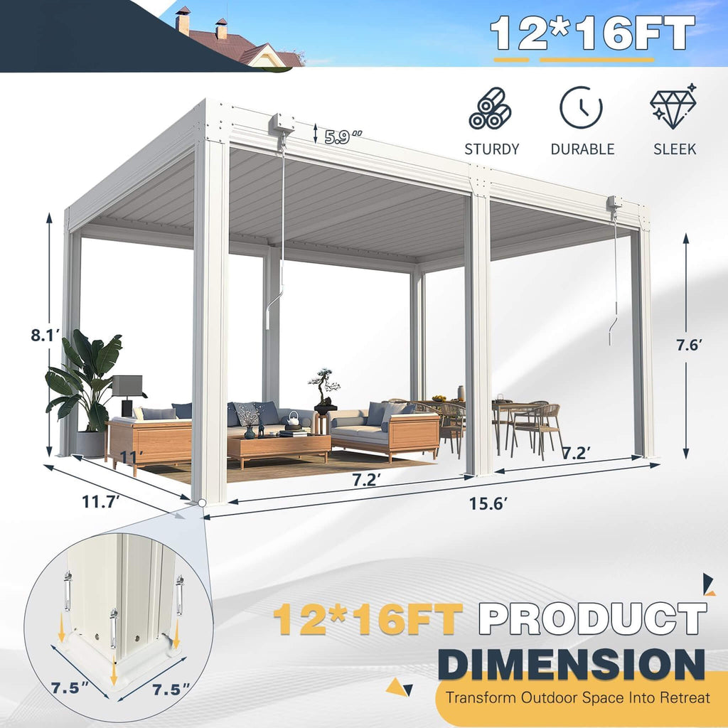 Louvered Aluminum Pergola with Adjustable Roof & Privacy Screens
