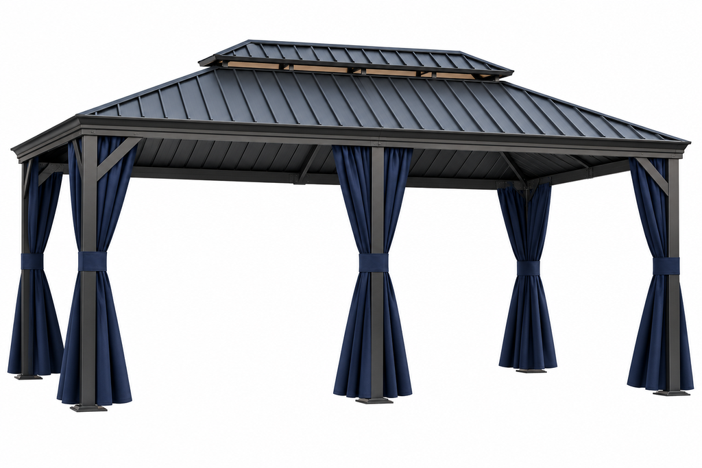 12 x 20 FT Heavy-Duty Outdoor Hardtop Gazebo with Curtains & Netting