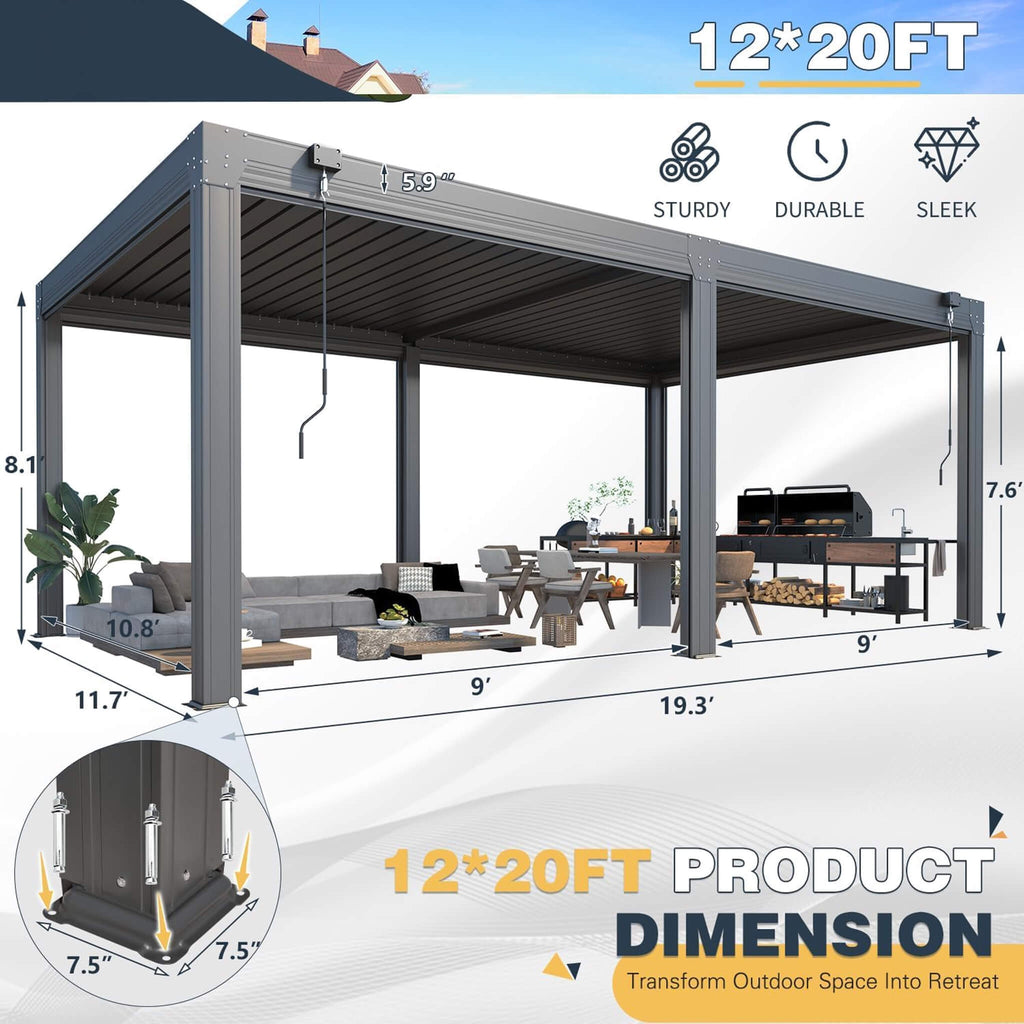 Louvered Aluminum Pergola with Adjustable Roof & Privacy Screens