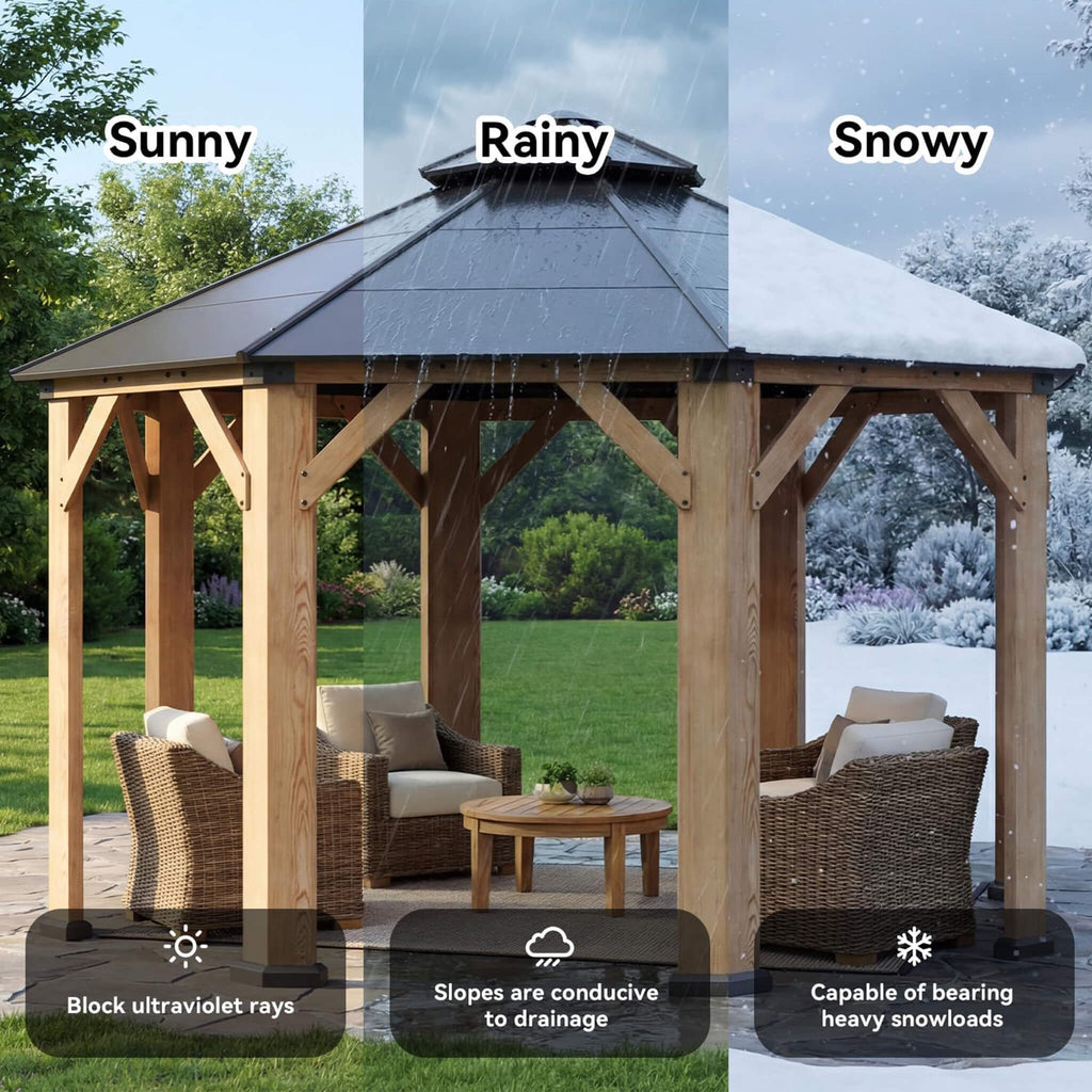13 x 13 FT Cedar Wood Octagonal Hardtop Gazebo with Double Roof