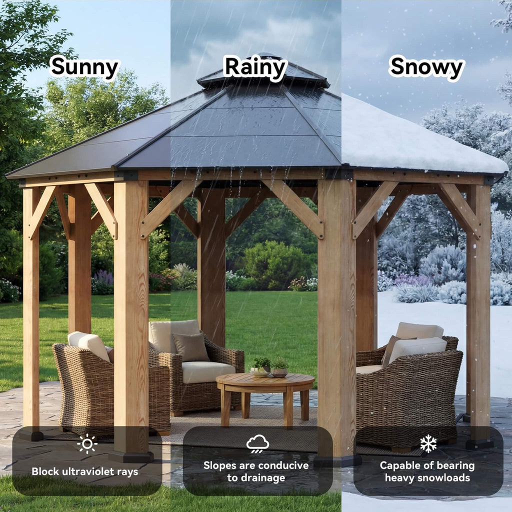 13 x 13 FT Octagonal Cedar Wood Hardtop Gazebo with Double Roof