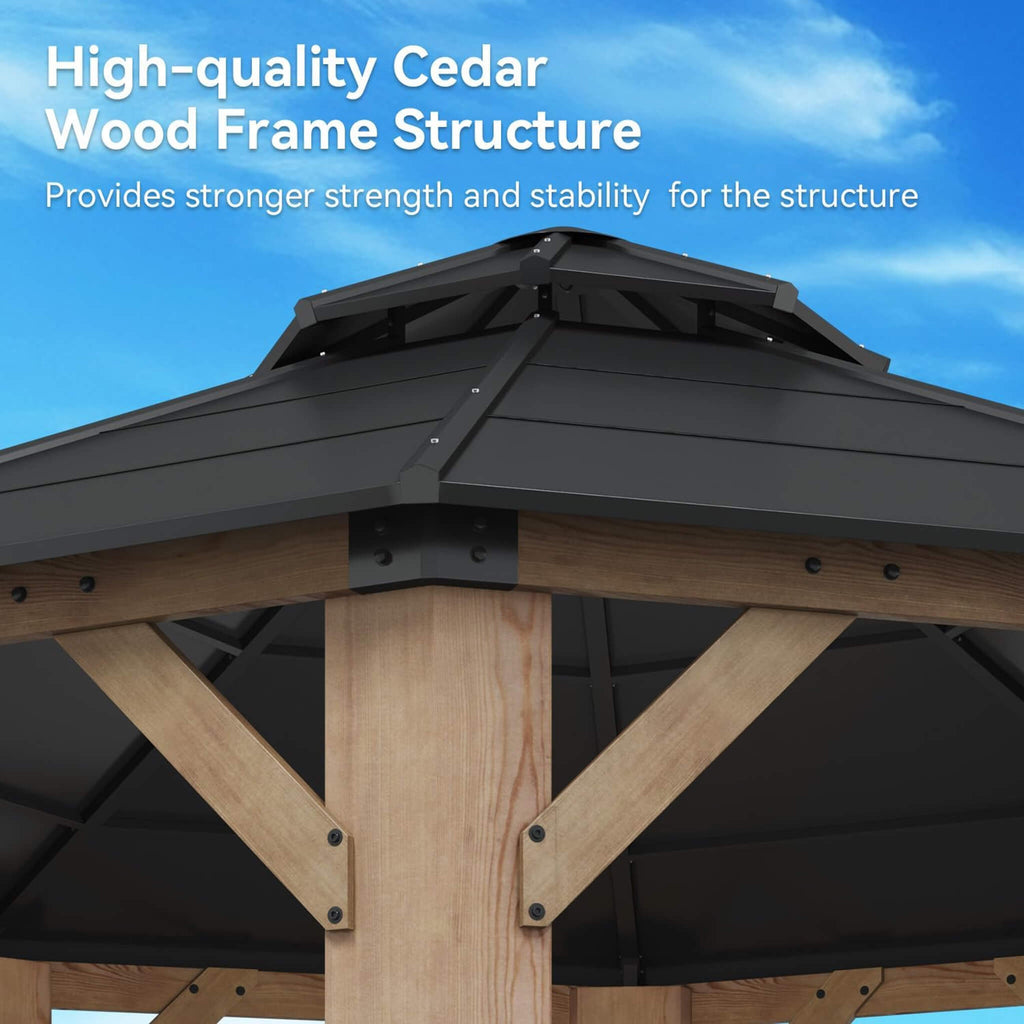 13 x 13 FT Octagonal Cedar Wood Hardtop Gazebo with Double Roof