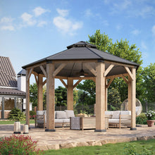 Load image into Gallery viewer, 13 x 13 FT Octagonal Cedar Wood Hardtop Gazebo with Double Roof
