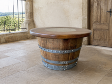 Load image into Gallery viewer, Whiskey &amp; Wine Barrel Half-Barrel Table Set — 2 Chairs