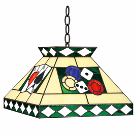 18” Tiffany-Style Poker Stained Glass Pendant Light - Antique Bronze