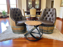 Load image into Gallery viewer, Luxury Whiskey &amp; Wine Barrel Captain Chair Corner Set — Two Chairs &amp; Corner Table (October Pre-Order)