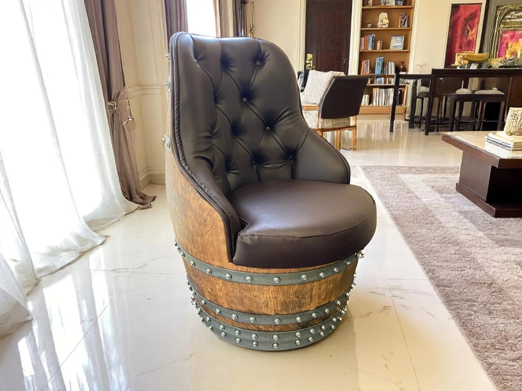Luxury Whiskey & Wine Barrel Captain Chair Corner Set — Two Chairs & Corner Table (October Pre-Order)