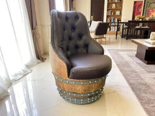 Load image into Gallery viewer, Luxury Whiskey &amp; Wine Barrel Captain Chair Corner Set — Two Chairs &amp; Corner Table (October Pre-Order)