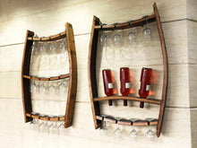 Load image into Gallery viewer, Whiskey &amp; Wine Barrel Stave Trio Pack — Bottle &amp; Glass Wall Racks