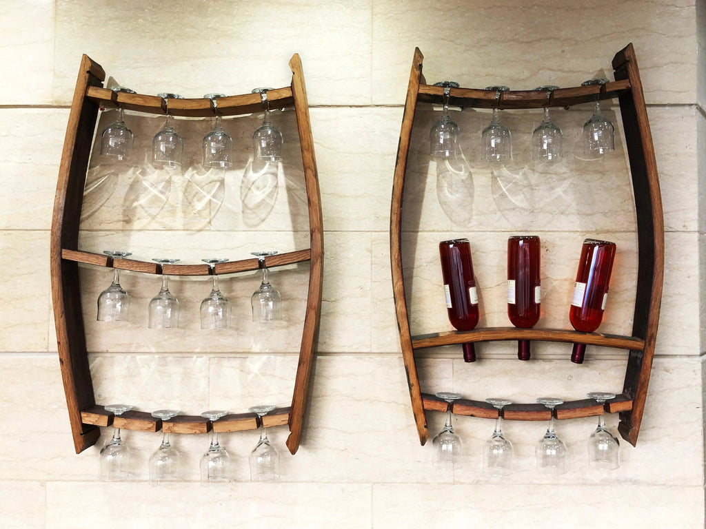 Whiskey & Wine Barrel Stave Trio Pack — Bottle & Glass Wall Racks