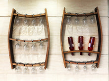 Load image into Gallery viewer, Whiskey &amp; Wine Barrel Stave Trio Pack — Bottle &amp; Glass Wall Racks