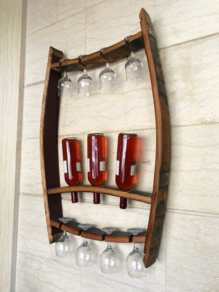 Whiskey & Wine Barrel Stave Trio Pack — Bottle & Glass Wall Racks