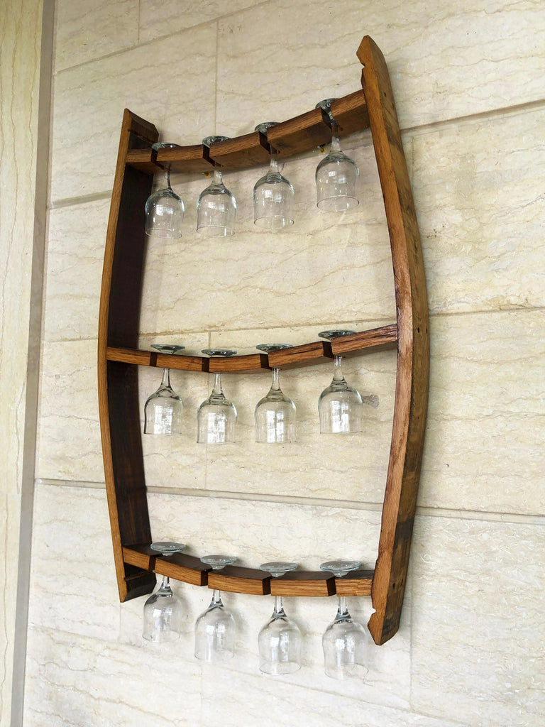 Whiskey & Wine Barrel Stave Trio Pack — Bottle & Glass Wall Racks
