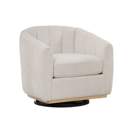 360° Swivel Chenille Upholstered Barrel Armchair – Ivory