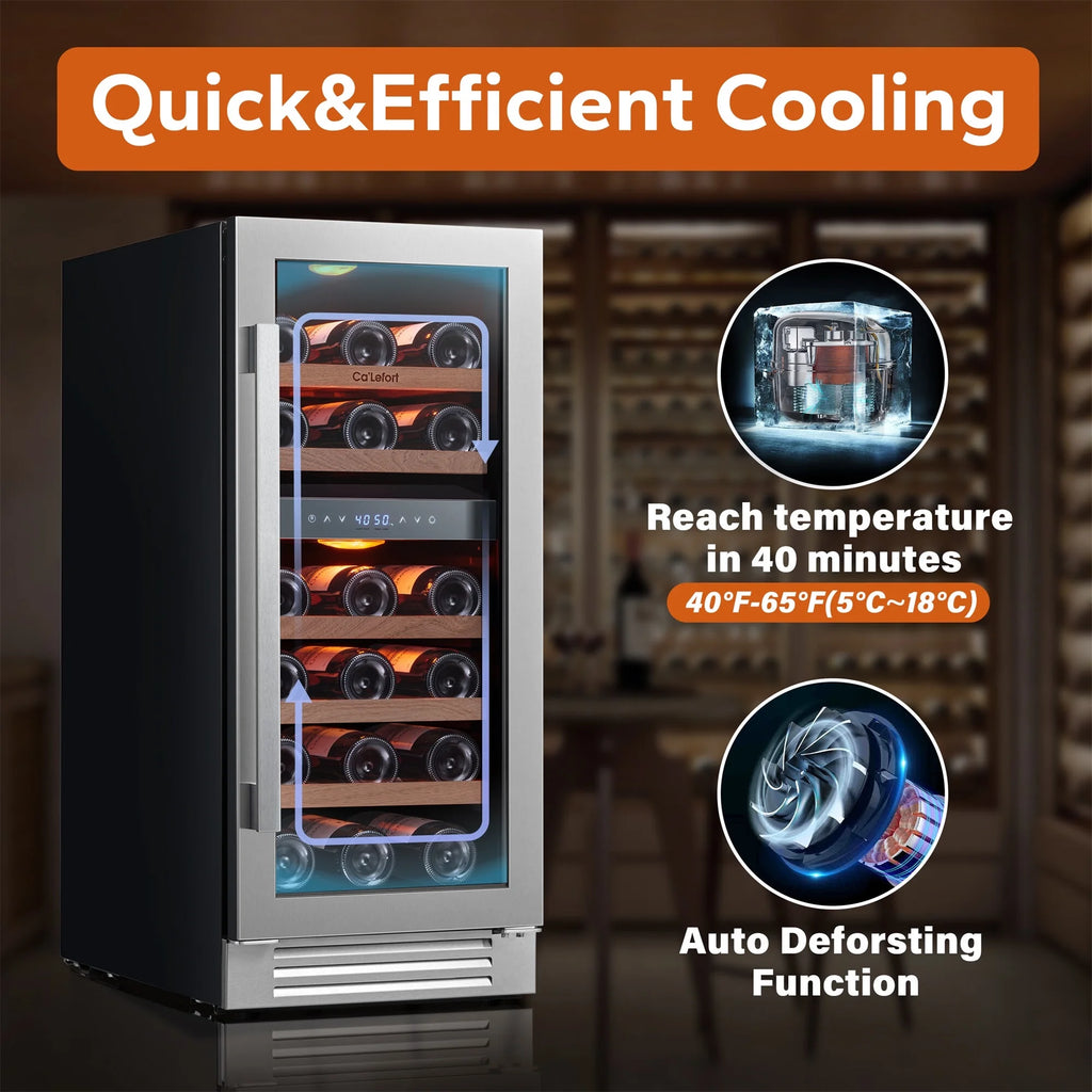 15 Inch Wine Fridge, 28 Bottle Dual Zone Wine Cooler Refrigerator with Glass Door for Home/Office, Built-In & Freestanding