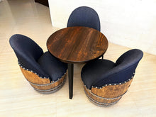 Load image into Gallery viewer, Whiskey &amp; Wine Barrel Steel-Leg Table Set — 3 Chairs, Modern Build