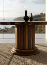 Load image into Gallery viewer, Round Dining Table with Solid Wood Drum Pedestal Base