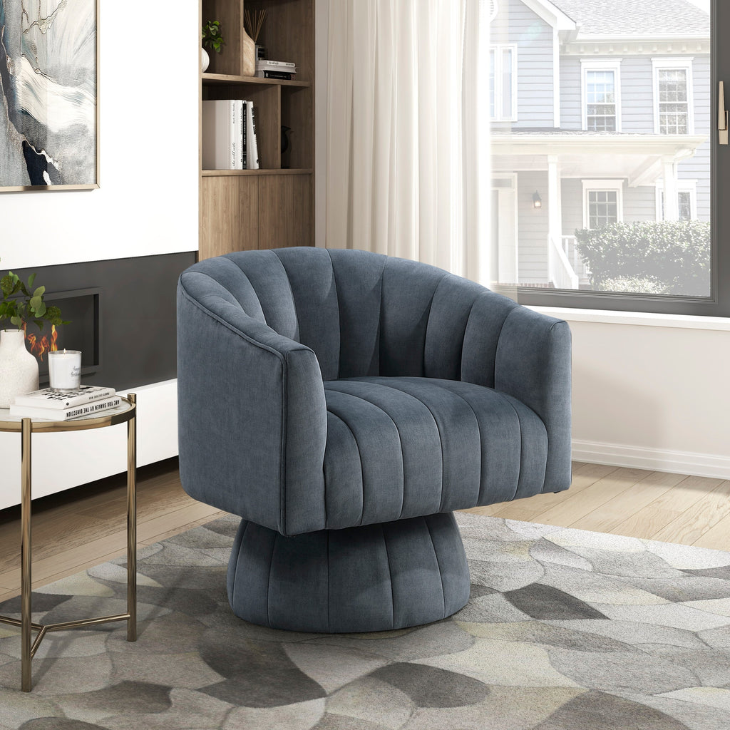 Dark Gray Velvet Swivel Barrel Chair – Luxury Modern 360° Accent Chair