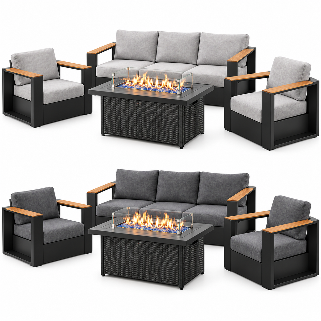 4-Piece Aluminum Patio Furniture Set with 55K BTU Fire Pit Table