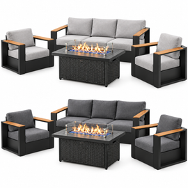 4-Piece Aluminum Patio Furniture Set with 55K BTU Fire Pit Table