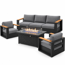 Load image into Gallery viewer, 4-Piece Aluminum Patio Furniture Set with 55K BTU Fire Pit Table