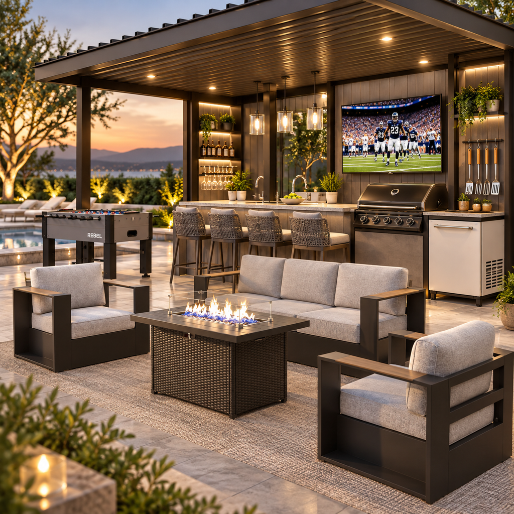 4-Piece Aluminum Patio Furniture Set with 55K BTU Fire Pit Table