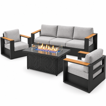 Load image into Gallery viewer, 4-Piece Aluminum Patio Furniture Set with 55K BTU Fire Pit Table