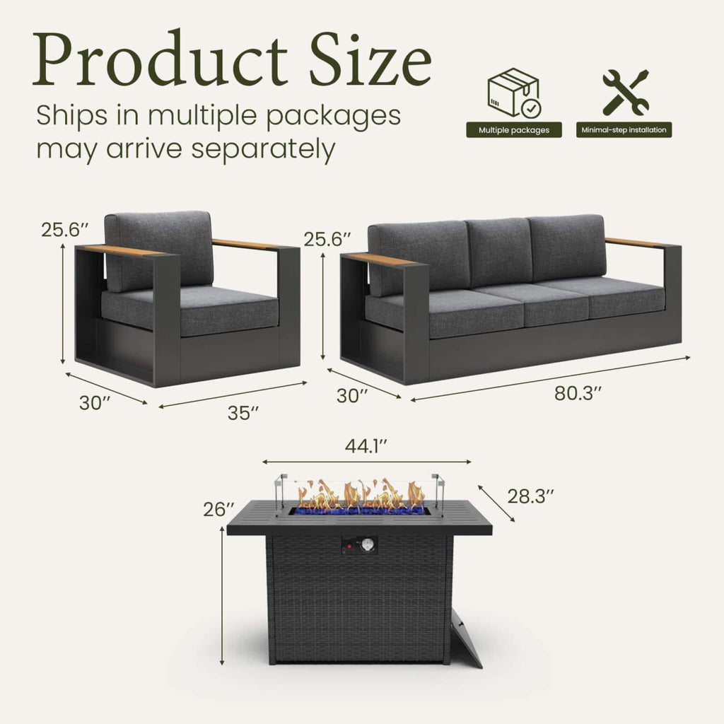 4-Piece Aluminum Patio Furniture Set with 55K BTU Fire Pit Table