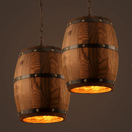 Rustic Whiskey Barrel Pendant Light – Luxury Wood Hanging Lamp for ManCave Bar