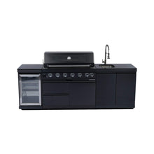 Load image into Gallery viewer, Castelle Flame Belmont 43-Inch 6-Burner 85K BTU Stainless Steel Outdoor BBQ Kitchen Grill Island With Wine Cooler, Rotisserie, And Sink (SAK19476)