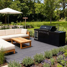 Load image into Gallery viewer, Castelle Flame Belmont 43-Inch 6-Burner 85K BTU Stainless Steel Outdoor BBQ Kitchen Grill Island With Wine Cooler, Rotisserie, And Sink (SAK19476)