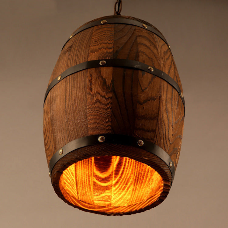 Rustic Whiskey Barrel Pendant Light – Luxury Wood Hanging Lamp for ManCave Bar