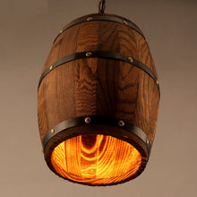 Load image into Gallery viewer, Rustic Whiskey Barrel Pendant Light – Luxury Wood Hanging Lamp for ManCave Bar