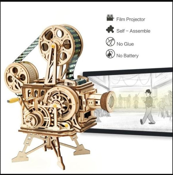 Vintage Mechanical Wooden Film Projector – 3D Puzzle Model Kit Projector
