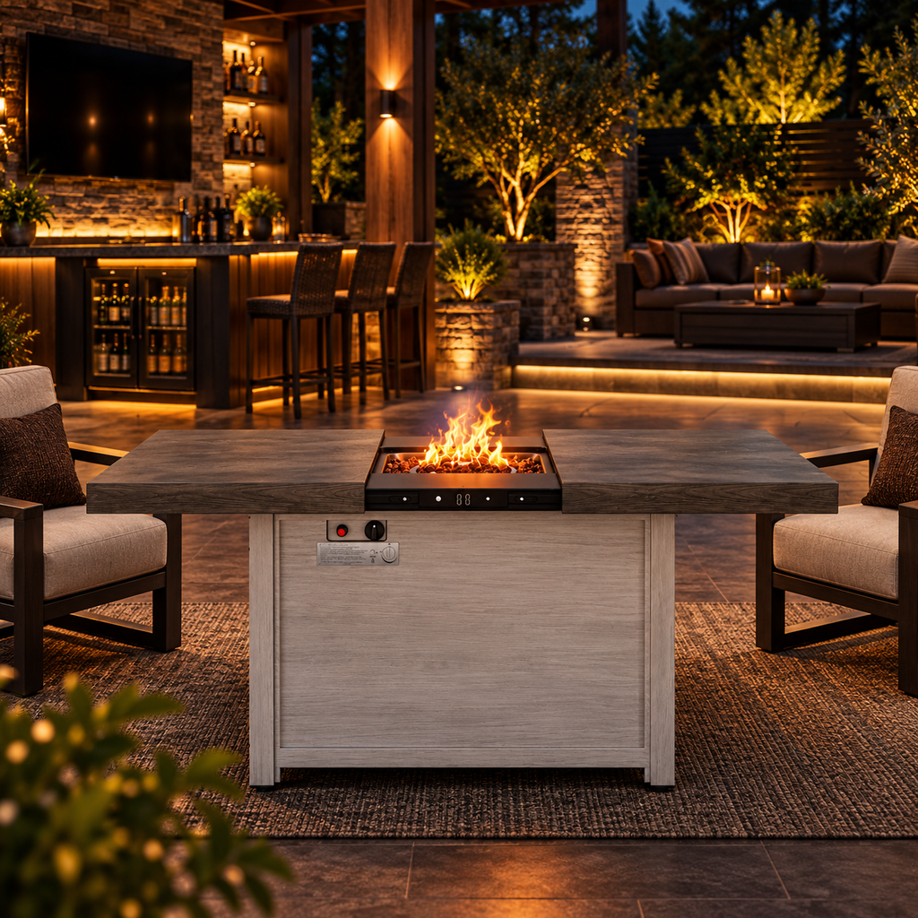 50K BTU Extendable Aluminum Outdoor Fire Pit Table