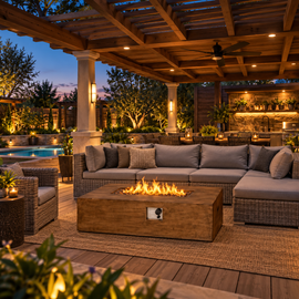 50,000 BTU Outdoor Propane Gas Fire Pit Table with Lava Rocks & Cover
