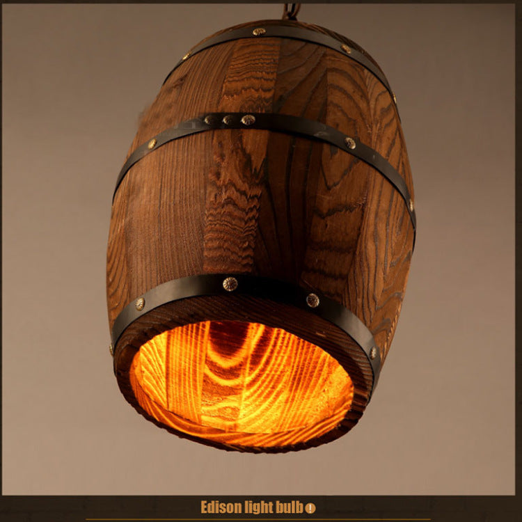 Rustic Whiskey Barrel Pendant Light – Luxury Wood Hanging Lamp for ManCave Bar
