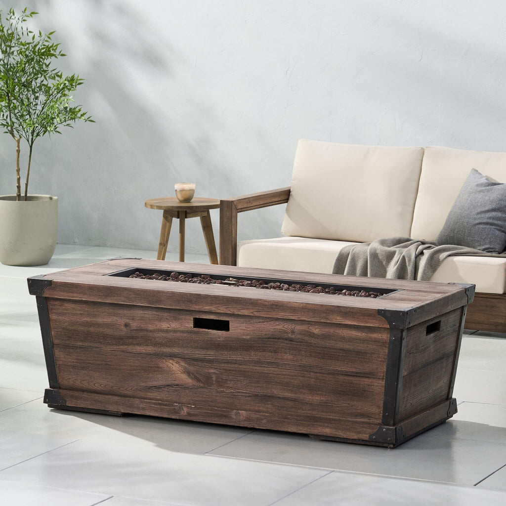 56" Rectangular Wood-Grain Propane Fire Pit – 50,000 BTU