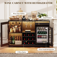 Load image into Gallery viewer, Wine Bar Cabinet with LED Lights &amp; Fridge(Lncluded), Mini Fridge Cabinet with Wine Storage, Human Body Sensor, Sideboard Buffet for Kitchen Dining Room, Black