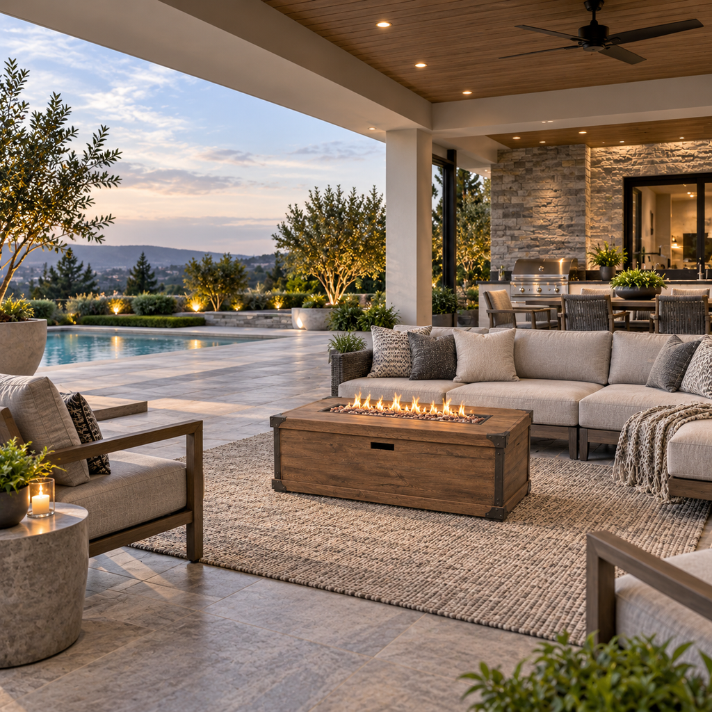 56" Rectangular Wood-Grain Propane Fire Pit – 50,000 BTU