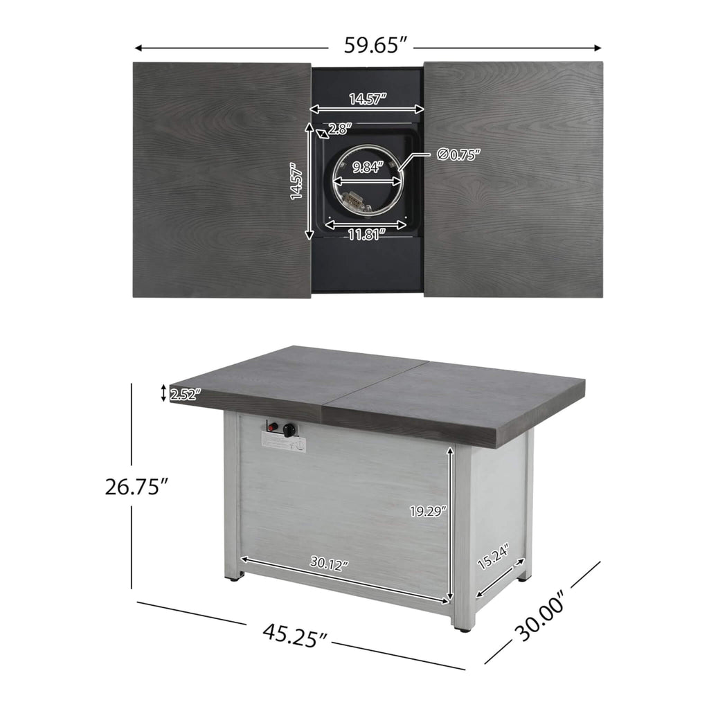 59” 50K BTU Propane Fire Pit Table with Extendable Top