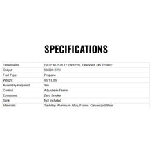 Load image into Gallery viewer, 59” 50K BTU Propane Fire Pit Table with Extendable Top