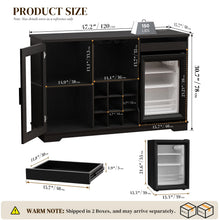 Load image into Gallery viewer, Wine Bar Cabinet with LED Lights &amp; Fridge(Lncluded), Mini Fridge Cabinet with Wine Storage, Human Body Sensor, Sideboard Buffet for Kitchen Dining Room, Black