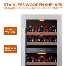 Load image into Gallery viewer, 15 Inch Wine Fridge, 28 Bottle Dual Zone Wine Cooler Refrigerator with Glass Door for Home/Office, Built-In &amp; Freestanding