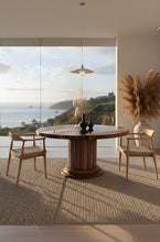 Load image into Gallery viewer, Round Dining Table with Solid Wood Drum Pedestal Base